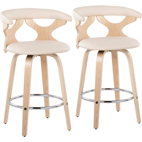 Gardenia Counter Stool in Wood, Chrome & Cream Leatherette (Set of 2)